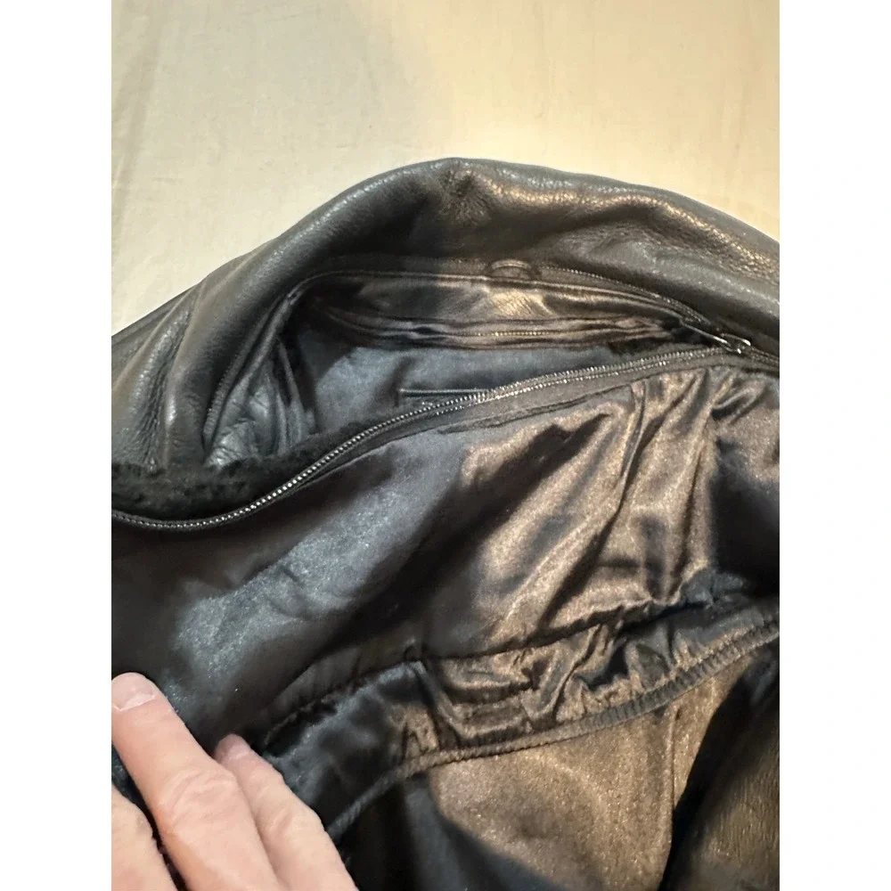 Wilsons Leather Pelle Studio Black Jacket Women L Removable Fur Collar Belted